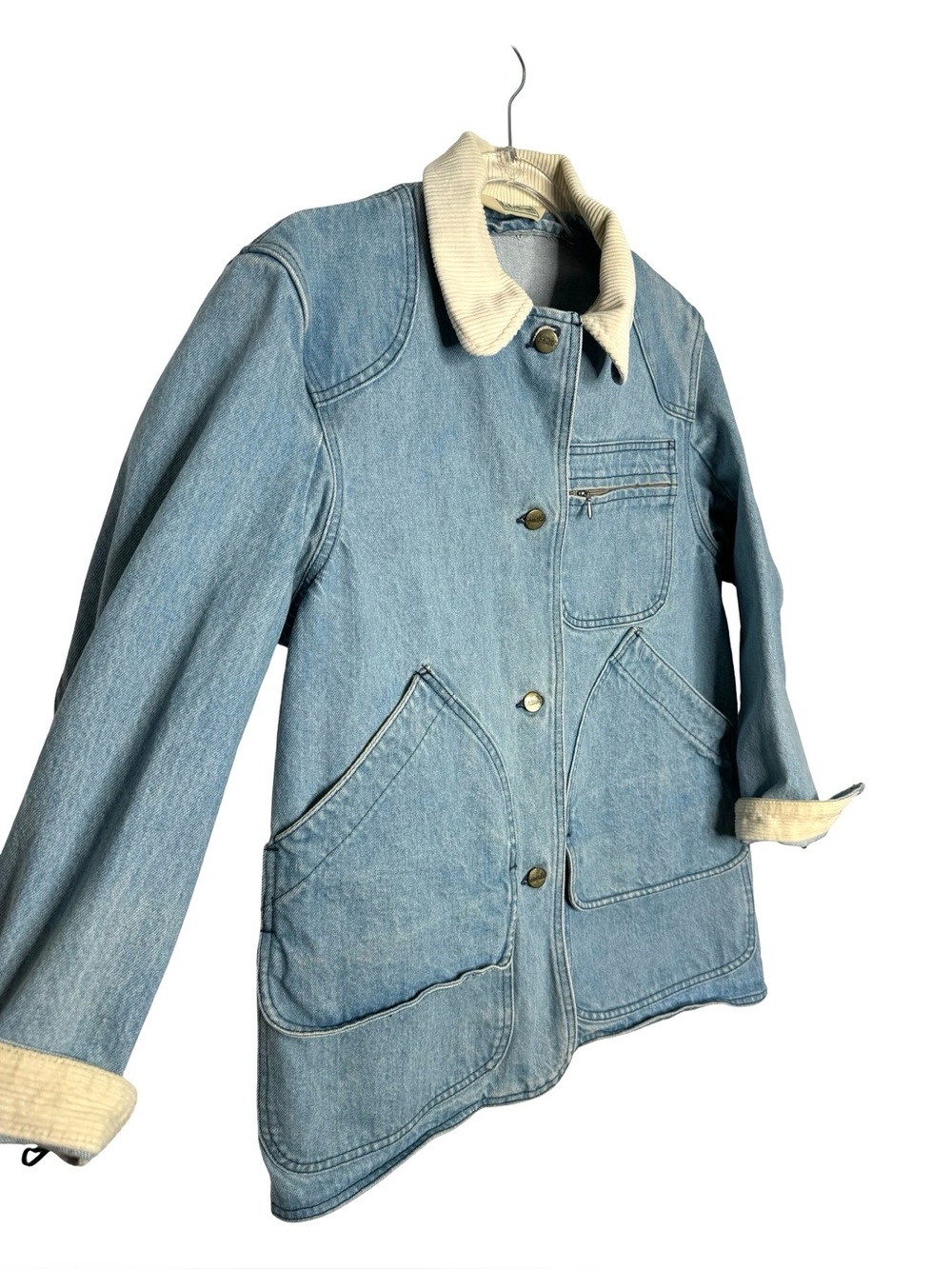 L.L. Bean Light Blue Denim Jacket with Cream Sherpa Collar - Picture 4 of 15